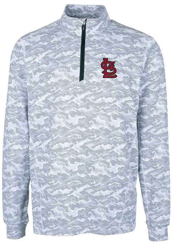 Cutter and Buck St Louis Cardinals Mens Charcoal Traverse Camo Print Stretch Long Sleeve Qtr Zip..