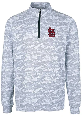 Cutter and Buck St Louis Cardinals Mens Charcoal Traverse Camo Print Stretch Long Sleeve Qtr Zip..