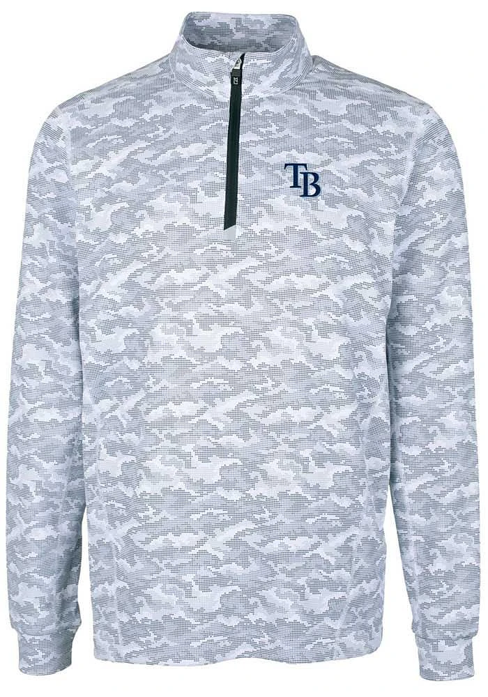 Cutter and Buck Tampa Bay Rays Mens Charcoal Traverse Camo Print Stretch Long Sleeve Qtr Zip Pul..