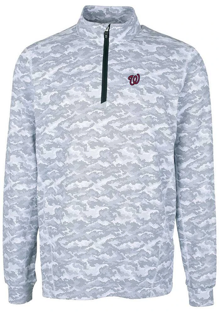 Cutter and Buck Washington Nationals Mens Charcoal Traverse Camo Print Stretch Long Sleeve Qtr Z..