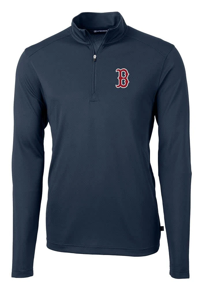 Cutter and Buck Boston Red Sox Mens Navy Blue Virtue Eco Pique Long Sleeve Qtr Zip Pullover