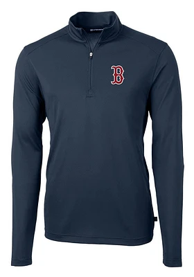 Cutter and Buck Boston Red Sox Mens Navy Blue Virtue Eco Pique Long Sleeve Qtr Zip Pullover