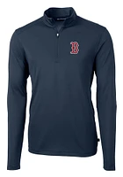 Cutter and Buck Boston Red Sox Mens Navy Blue Virtue Eco Pique Long Sleeve Qtr Zip Pullover