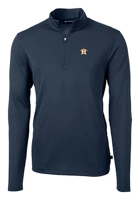 Cutter and Buck Houston Astros Mens Navy Blue Virtue Eco Pique Long Sleeve Qtr Zip Pullover