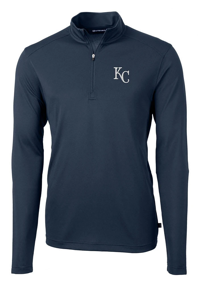 Cutter and Buck Kansas City Royals Mens Navy Blue Virtue Eco Pique Long Sleeve Qtr Zip Pullover