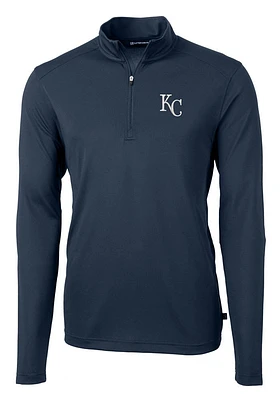 Cutter and Buck Kansas City Royals Mens Navy Blue Virtue Eco Pique Long Sleeve Qtr Zip Pullover