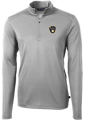 Cutter and Buck Milwaukee Brewers Mens Virtue Eco Pique Long Sleeve Qtr Zip Pullover