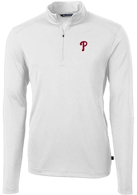 Cutter and Buck Philadelphia Phillies Mens Virtue Eco Pique Long Sleeve Qtr Zip Pullover