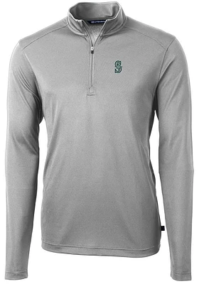 Cutter and Buck Seattle Mariners Mens Grey Virtue Eco Pique Long Sleeve 1/4 Zip Pullover