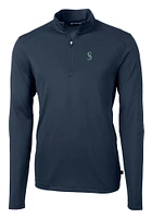 Cutter and Buck Seattle Mariners Mens Navy Blue Virtue Eco Pique Long Sleeve Qtr Zip Pullover