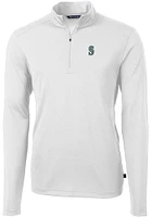 Cutter and Buck Seattle Mariners Mens White Virtue Eco Pique Long Sleeve Qtr Zip Pullover