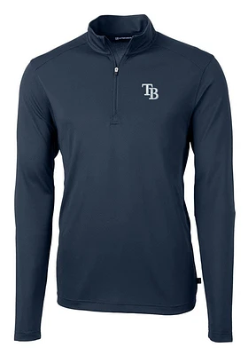 Cutter and Buck Tampa Bay Rays Mens Navy Blue Virtue Eco Pique Long Sleeve Qtr Zip Pullover