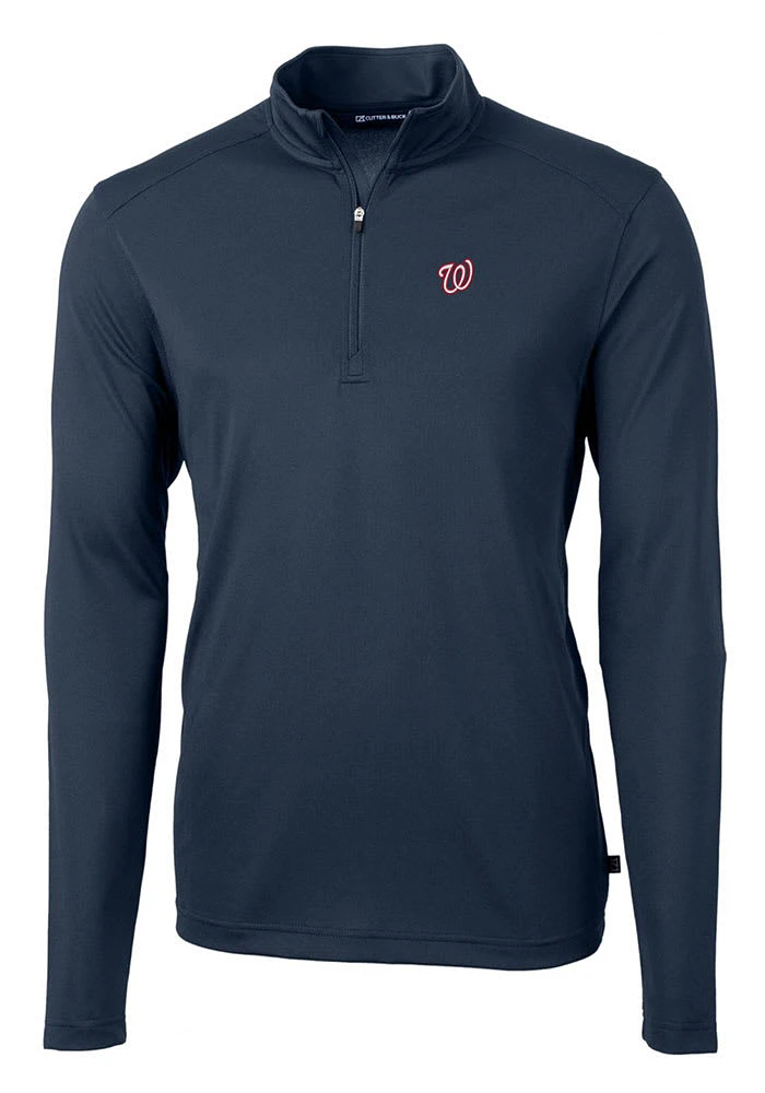 Cutter and Buck Washington Nationals Mens Navy Blue Virtue Eco Pique Long Sleeve Qtr Zip Pullove..