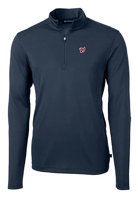 Cutter and Buck Washington Nationals Mens Navy Blue Virtue Eco Pique Long Sleeve Qtr Zip Pullove..