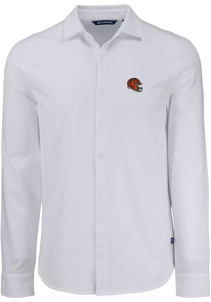 Cutter and Buck Cincinnati Bengals Mens White Helmet Advantage Soft Pique Long Sleeve Dress Shir..