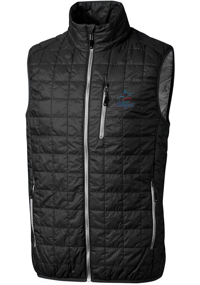 Cutter and Buck Miami Marlins Mens Black Rainier PrimaLoft Puffer Sleeveless Jacket