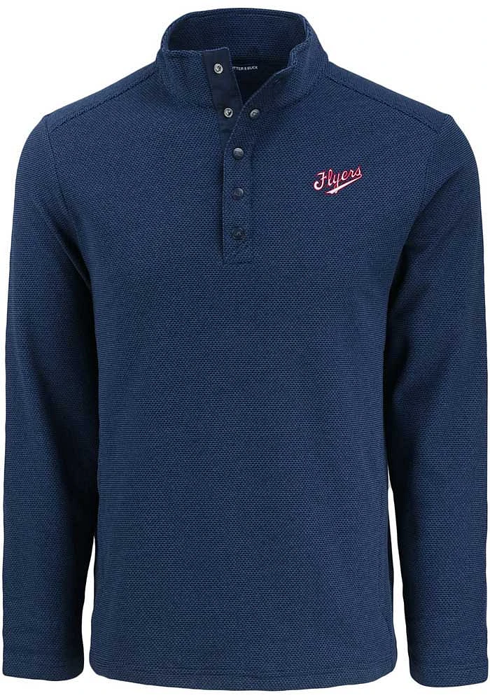 Cutter and Buck Dayton Flyers Mens Navy Blue Vault Hunts Point Long Sleeve Qtr Zip Pullover