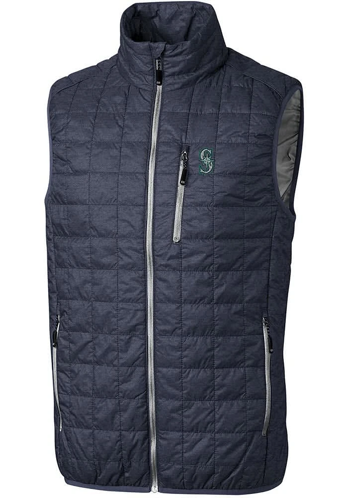Cutter and Buck Seattle Mariners Mens Charcoal Rainier PrimaLoft Puffer Sleeveless Jacket