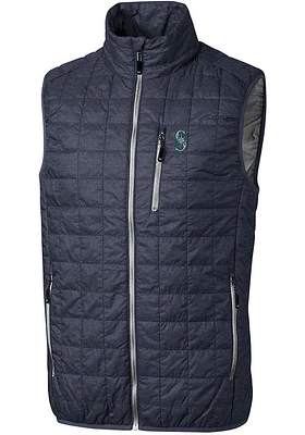 Cutter and Buck Seattle Mariners Mens Charcoal Rainier PrimaLoft Puffer Sleeveless Jacket
