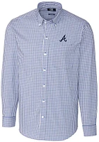 Cutter and Buck Atlanta Braves Mens Blue Easy Care Gingham Long Sleeve Dress Shirt
