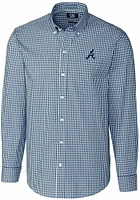 Cutter and Buck Atlanta Braves Mens Navy Blue Easy Care Gingham Long Sleeve Dress Shirt
