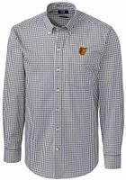 Cutter and Buck Baltimore Orioles Mens Charcoal Easy Care Gingham Long Sleeve Dress Shirt