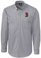 Cutter and Buck Boston Red Sox Mens Charcoal Easy Care Gingham Long Sleeve Dress Shirt