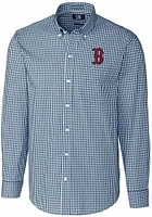 Cutter and Buck Boston Red Sox Mens Navy Blue Easy Care Gingham Long Sleeve Dress Shirt
