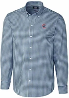 Cutter and Buck Chicago Cubs Mens Navy Blue Easy Care Gingham Long Sleeve Dress Shirt