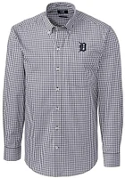 Cutter and Buck Detroit Tigers Mens Charcoal Easy Care Gingham Long Sleeve Dress Shirt