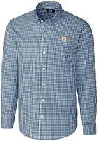 Cutter and Buck Houston Astros Mens Navy Blue Easy Care Gingham Long Sleeve Dress Shirt