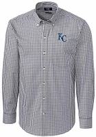 Cutter and Buck Kansas City Royals Mens Charcoal Easy Care Gingham Long Sleeve Dress Shirt