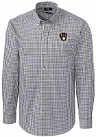 Cutter and Buck Milwaukee Brewers Mens Charcoal Easy Care Gingham Long Sleeve Dress Shirt