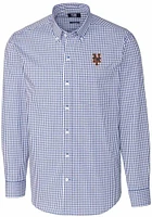 Cutter and Buck New York Mets Mens Blue Easy Care Gingham Long Sleeve Dress Shirt