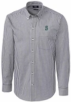 Cutter and Buck Seattle Mariners Mens Charcoal Easy Care Gingham Long Sleeve Dress Shirt