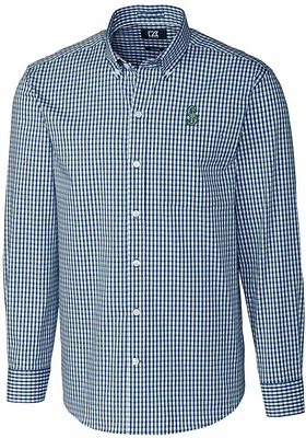Cutter and Buck Seattle Mariners Mens Navy Blue Easy Care Gingham Long Sleeve Dress Shirt