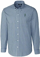 Cutter and Buck Seattle Mariners Mens Navy Blue Easy Care Gingham Long Sleeve Dress Shirt