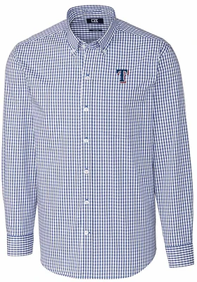 Cutter and Buck Texas Rangers Mens Blue Easy Care Gingham Long Sleeve Dress Shirt