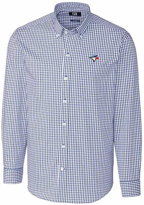 Cutter and Buck Toronto Blue Jays Mens Easy Care Gingham Long Sleeve Dress Shirt