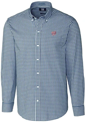 Cutter and Buck Washington Nationals Mens Navy Blue Easy Care Gingham Long Sleeve Dress Shirt