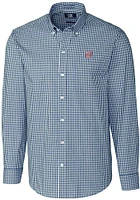 Cutter and Buck Washington Nationals Mens Navy Blue Easy Care Gingham Long Sleeve Dress Shirt