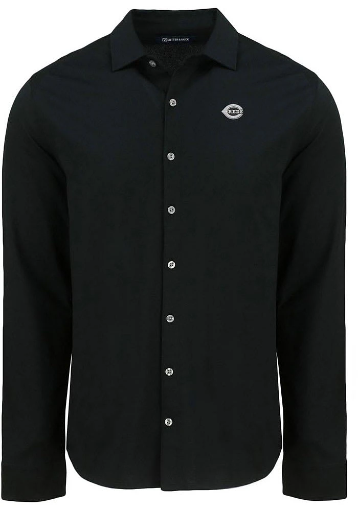 Cutter and Buck Cincinnati Reds Mens Mono Advantage Soft Pique Long Sleeve Dress Shirt