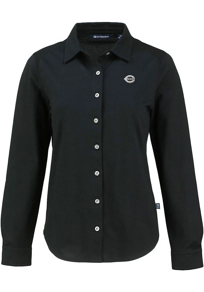 Cutter and Buck Cincinnati Reds Womens Mono Advantage Soft Pique Long Sleeve Dress Shirt