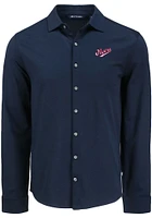 Cutter and Buck Dayton Flyers Mens Navy Blue Vault Advantage Soft Pique Long Sleeve Dress Shirt