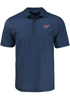 Cutter and Buck Dayton Flyers Mens Navy Blue Vault Pike Shadow Check Short Sleeve Polo