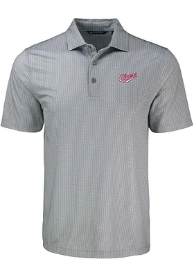 Cutter and Buck Dayton Flyers Mens Grey Vault Pike Shadow Check Short Sleeve Polo