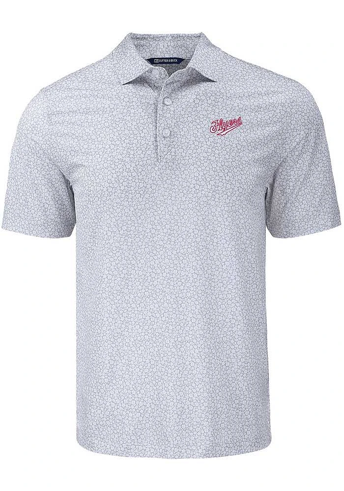 Cutter and Buck Dayton Flyers Mens Grey Vault Pike Flora Short Sleeve Polo