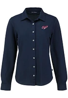 Cutter and Buck Dayton Flyers Womens Vault Advantage Soft Pique Long Sleeve Navy Blue Dress Shir..