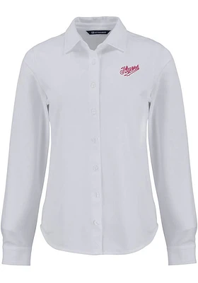 Cutter and Buck Dayton Flyers Womens Vault Advantage Soft Pique Long Sleeve White Dress Shirt