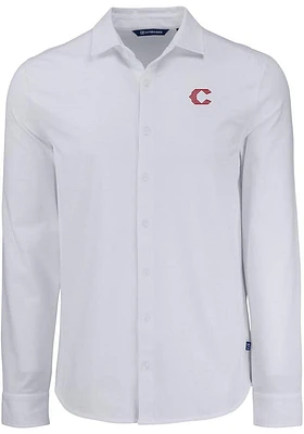 Cutter and Buck Cincinnati Reds Mens White City Connect Advantage Soft Pique Long Sleeve Dress S..